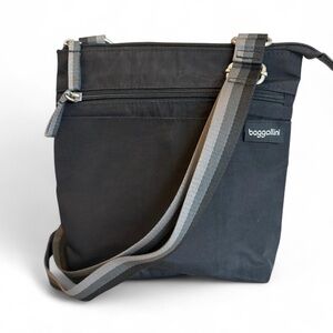 Baggallini Black Messenger Bag with Gray Strap